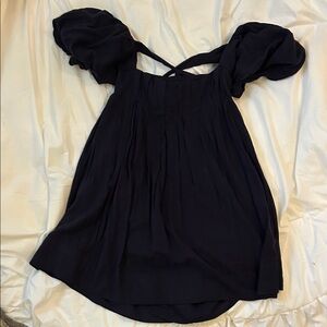 Free People Navy Puff Sleeve Babydoll Dress